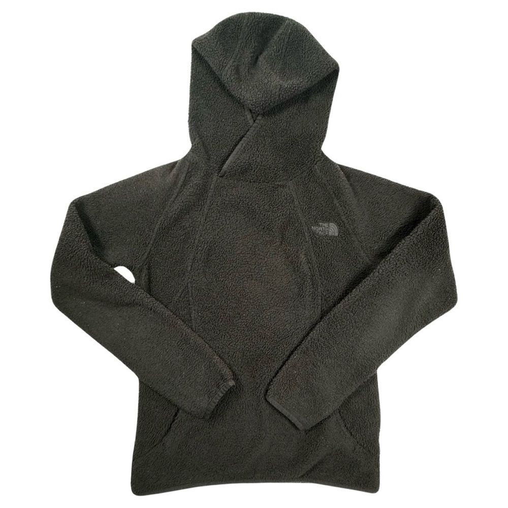 Women’s The North Face size XS pullover hooded jacket black white logo fluffy